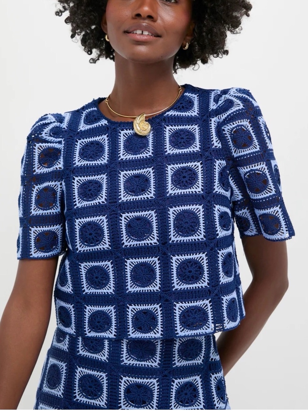 Hyacinth House Navy & Sky Blue Crochet Banks Top XL NWT